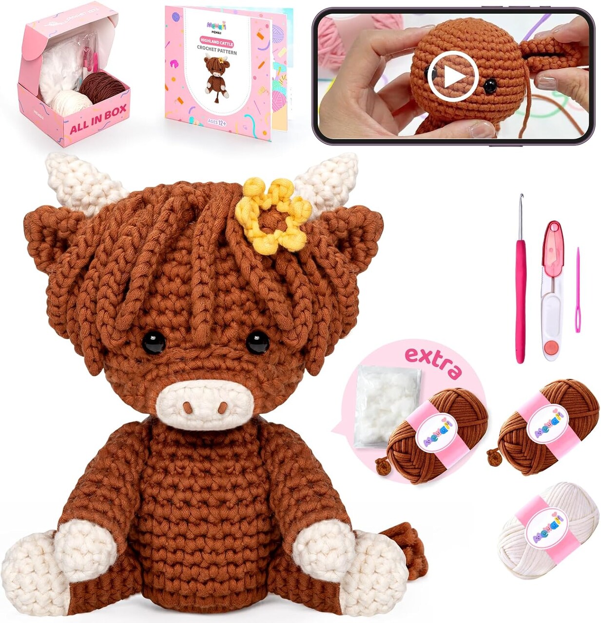 Crochet Kit for Beginners with 40% Extra Eco-Friendly Pre-Started Easy Yarn